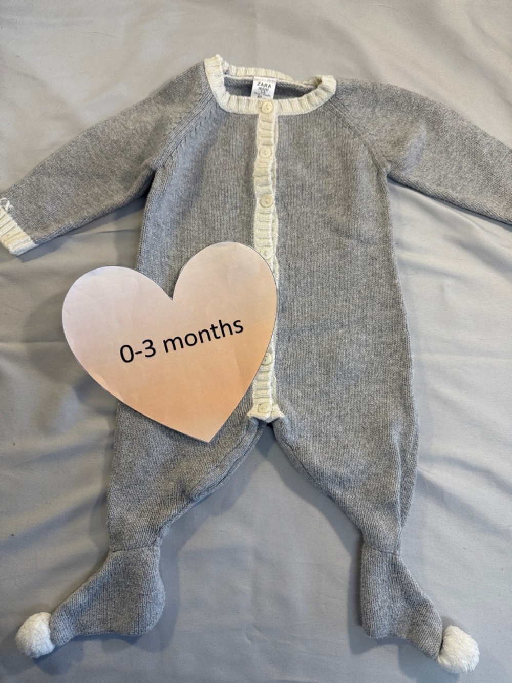 Zara Baby Footie in Gray with Cream Trim